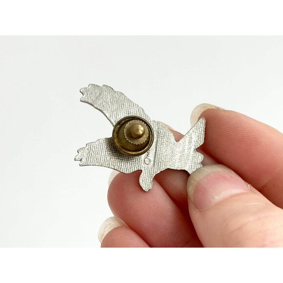 White Enameled Bald Eagle Mafco Signed Vintage Silver Toned nclosure Brooch - Picture 7 of 8